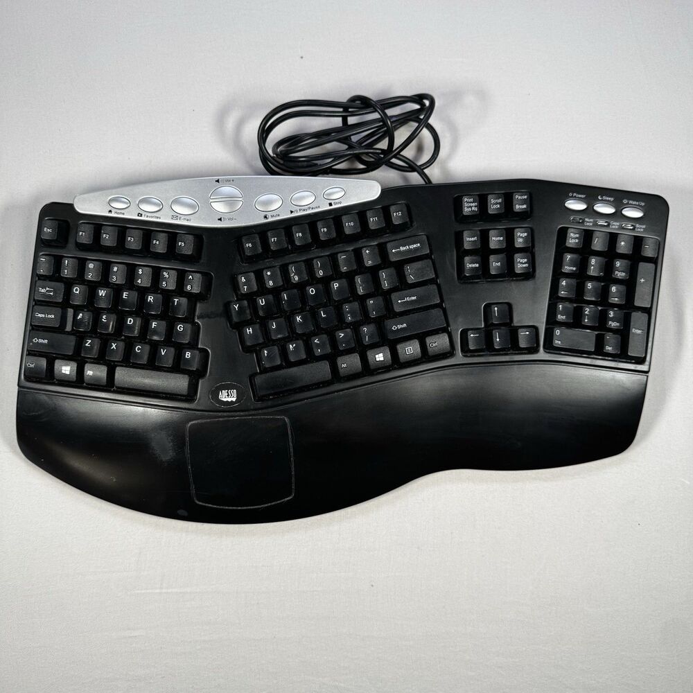 Adesso PCK-208B Ergonomic Wired USB Keyboard - Tested